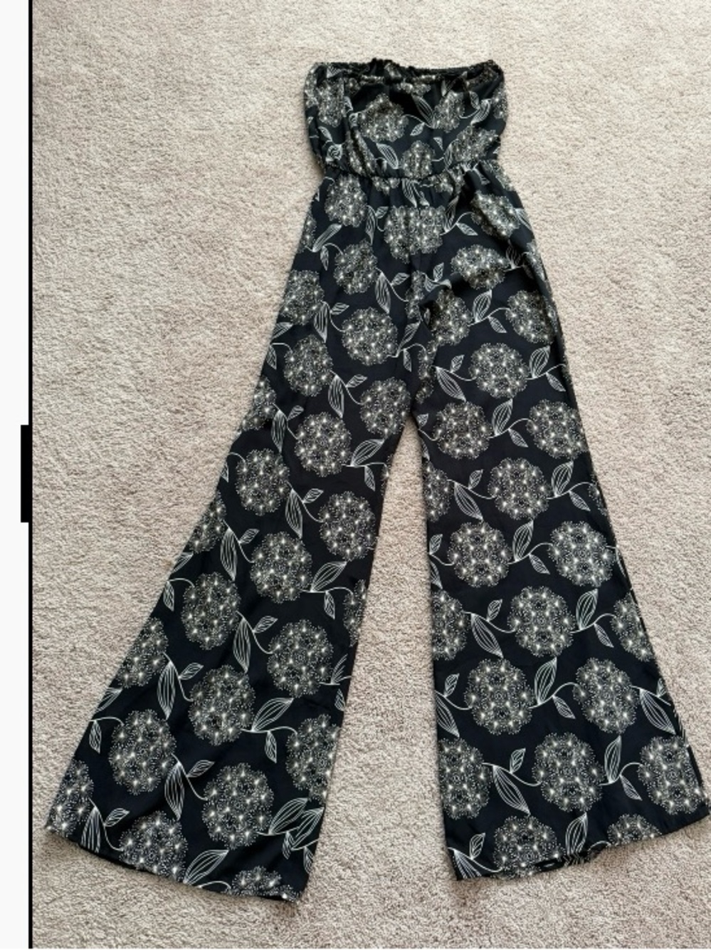 Ovi Black Strapless Wide Leg Jumper With White Dandelion Seed Head Burst